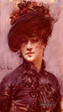 femme Kunst - La Femme Au Chapeau Noir Genre Giovanni Boldini